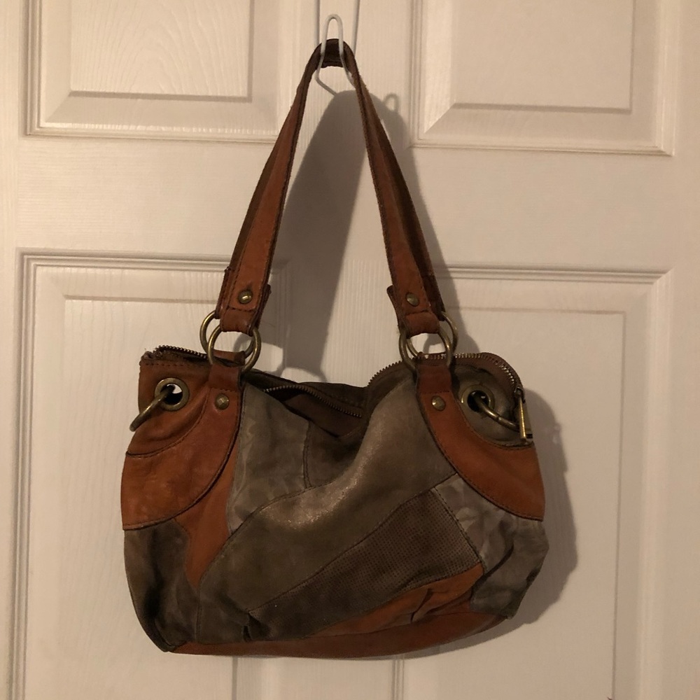 Fossil brown patchwork leather shoulder/crossbody